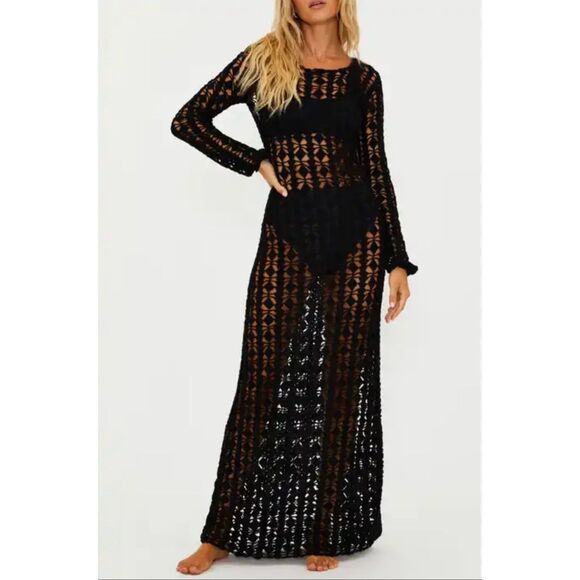 NWOT BEACH RIOT Revolve Ariana Crochet Maxi Black Dress Women's Medium - Picture 1 of 9